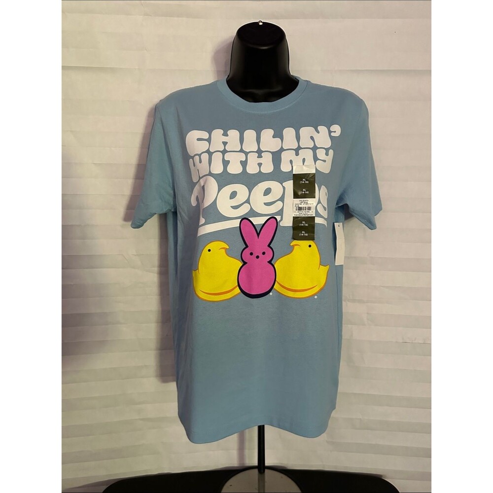 Girls Baby Blue Peeps Graphic T-Shirt "Chilling with my Peeps" Size 14/16
